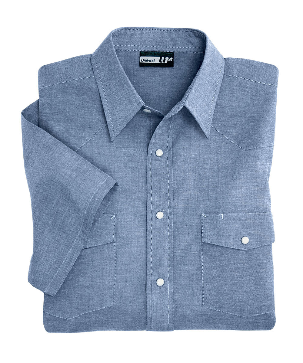 Snap-Front Short Sleeve Chambray Shirts