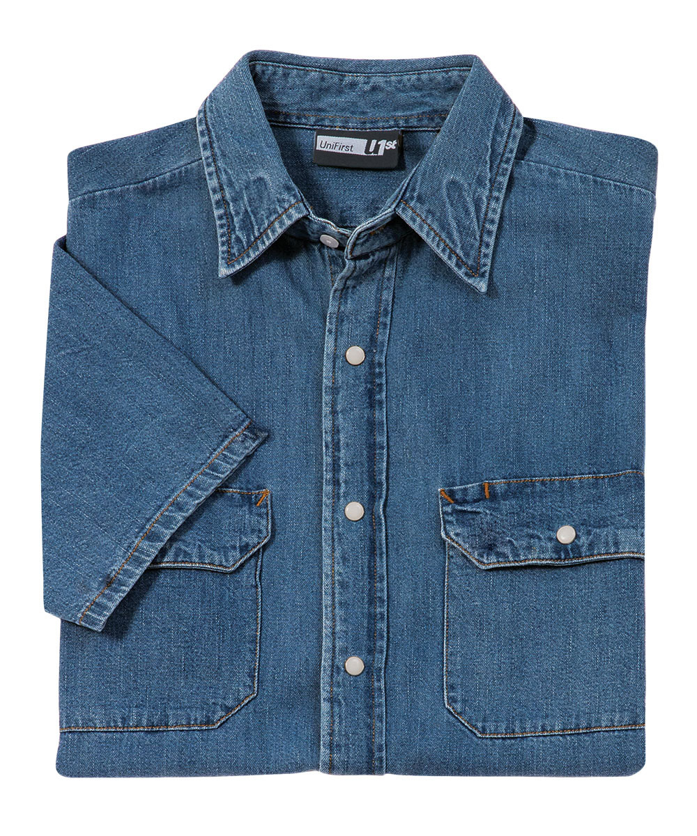 Snap-Front Short Sleeve Denim Shirts