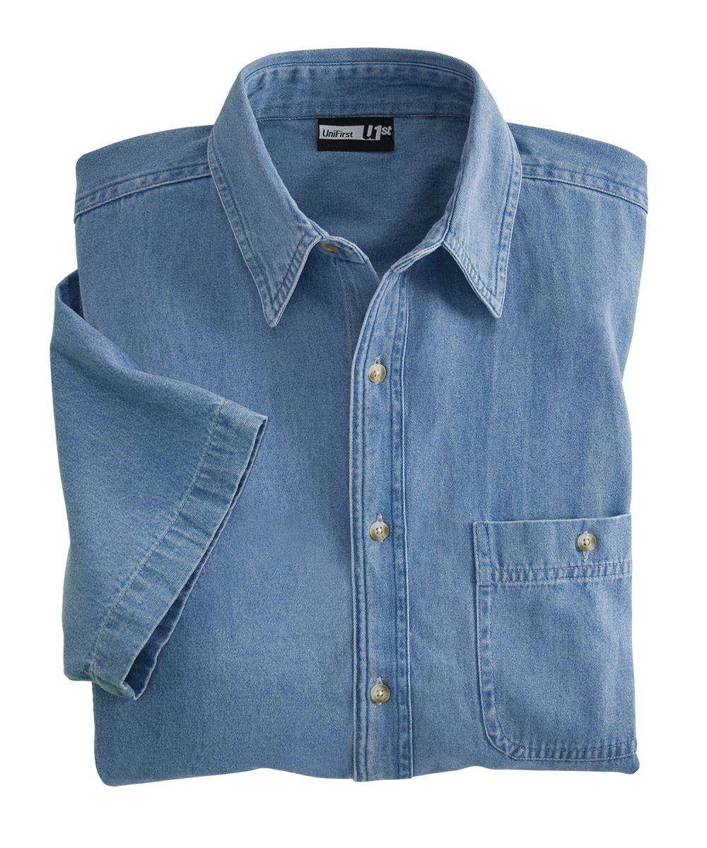 Open-Collar Short Sleeve Denim Shirts