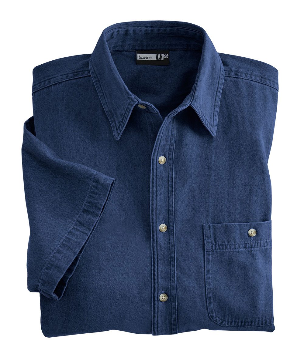 Open-Collar Short Sleeve Denim Shirts