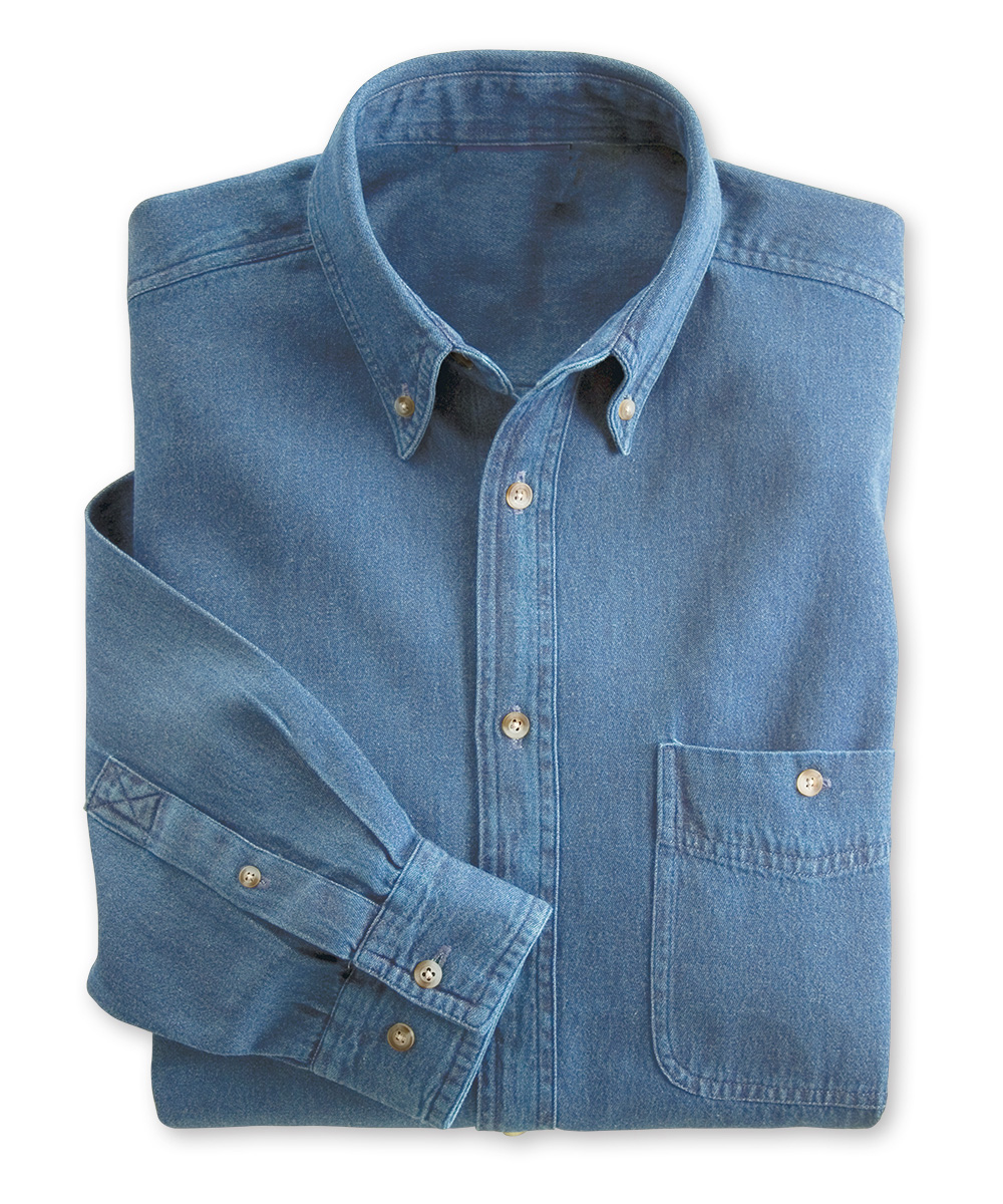 Button-Down Collar Long Sleeve Denim Shirts