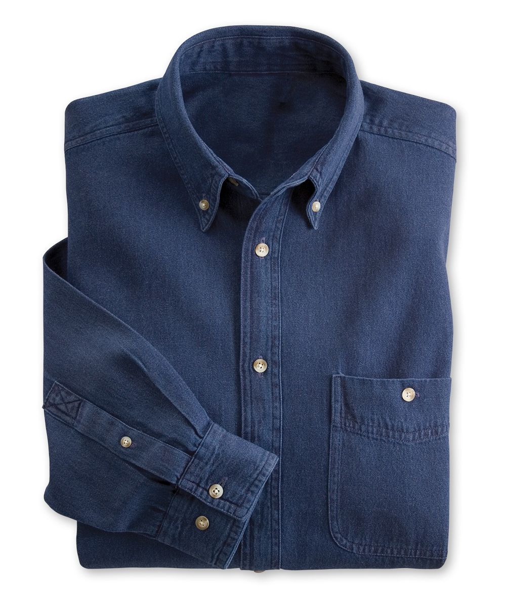 Button-Down Collar Long Sleeve Denim Shirts